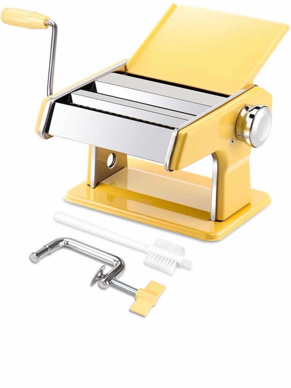 Yellow Pasta Maker Machine - Hand Crank Roller
